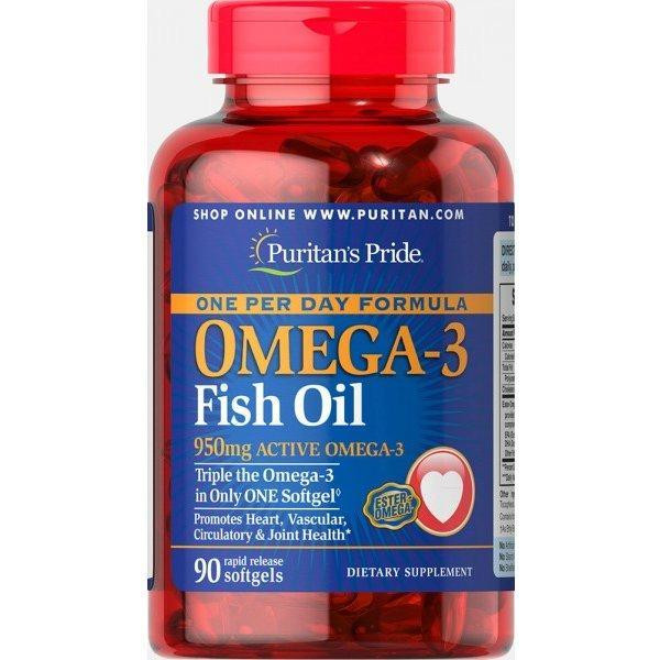 Puritan's Pride Омега-3 рыбий жир, Omega-3 Fish Oil, , 1360 мг (950 мг активного омега-3), 90 капсул (PTP-32948) - зображення 1