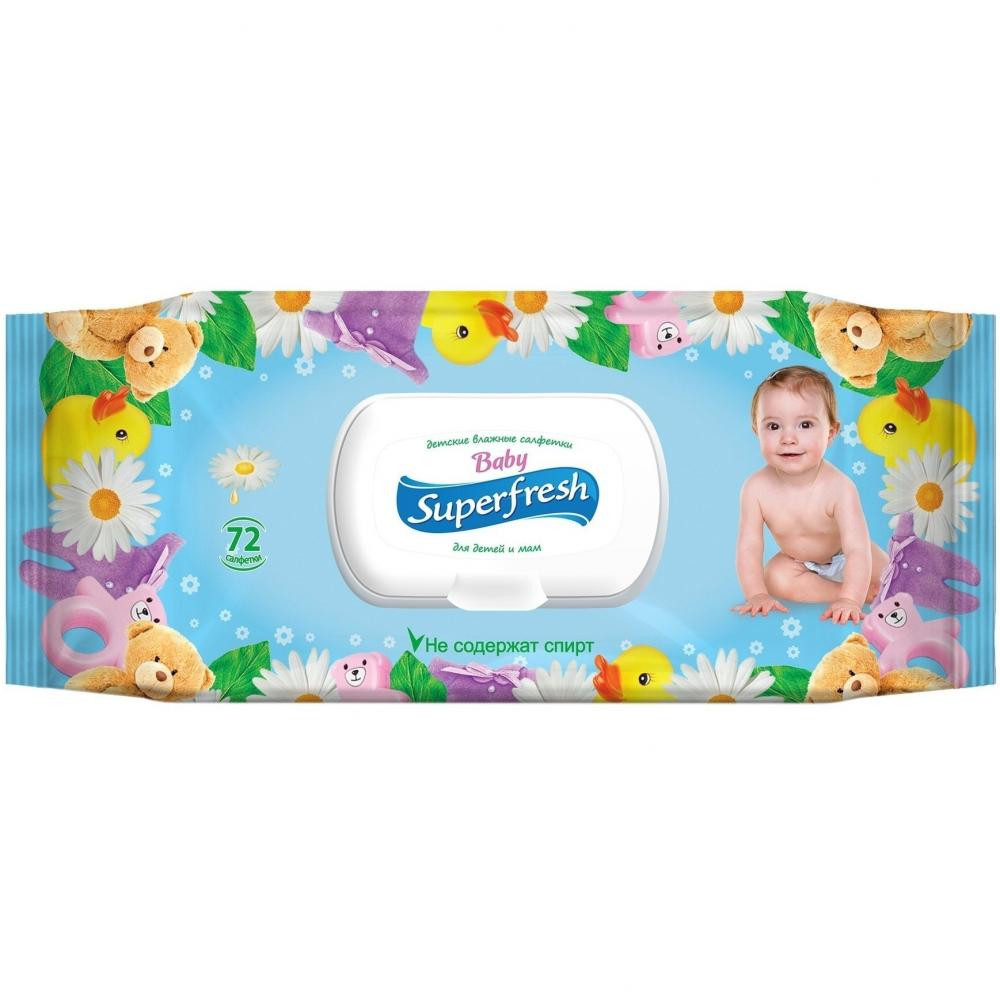 SuperFresh Серветки вологі Baby chamomile з клапаном 72 шт - зображення 1