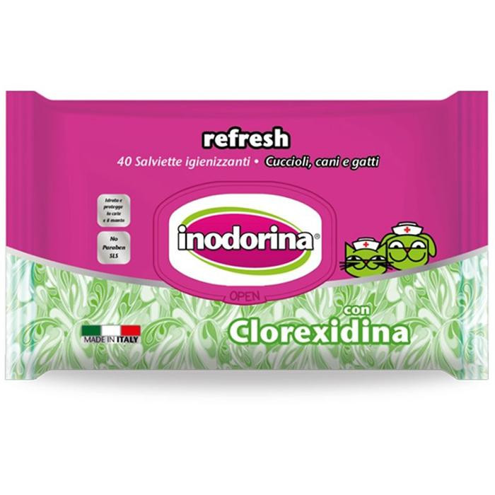 Inodorina Влажные салфетки дезинфицирующие для собак и котов  Refresh Clorexidina с хлоргексидином 15 шт (8031 - зображення 1