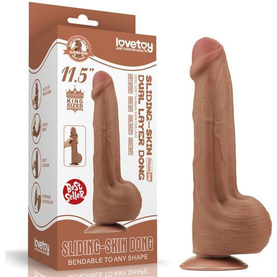 LoveToy Sliding-Skin Dual Layer Dong 11.5" Brown (6452LVTOY938) - зображення 1