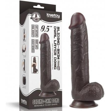 LoveToy 9.5'' Sliding-Skin Dildo Coffee (6452LVTOY462) - зображення 1