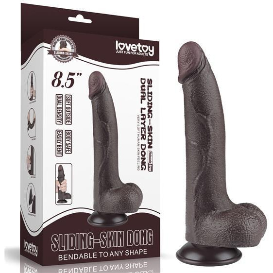 LoveToy Sliding-Skin Dual Layer Dong 8.5" Black (6452LVTOY980) - зображення 1