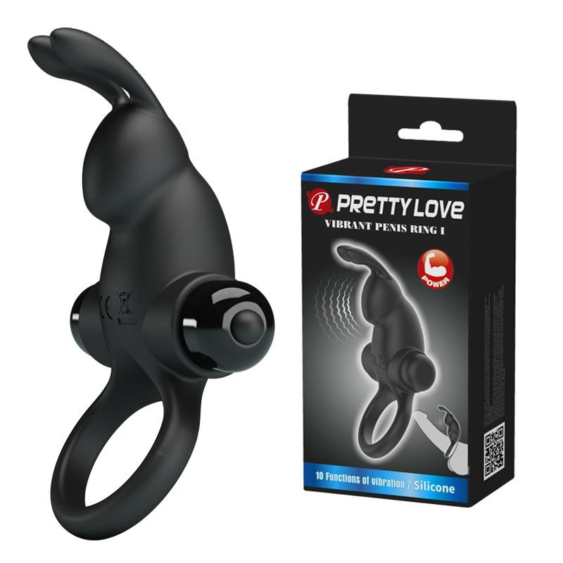 Pretty Love Vibro Penis Ring Rabbit I Black (6603BI0725) - зображення 1