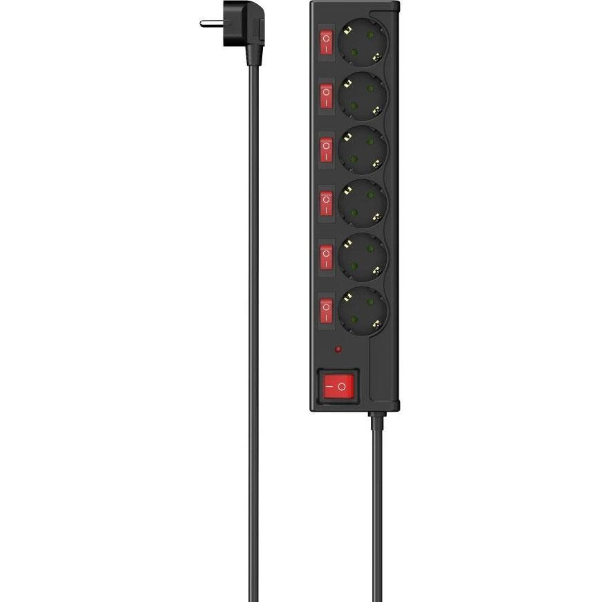 HAMA 6-Way Power Strip Black, 6 розеток, 1.4м (00223158) - зображення 1