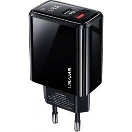   USAMS US-CC133 T40 QC3.0+PD Digital Display Fast Charger Black (CC133TC01)