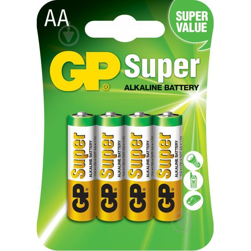 GP Batteries AA bat Alkaline 4шт Super (GP15A-2UE4) - зображення 1