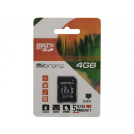   Mibrand 4 GB microSDHC Class 4 + SD Adapter MICDC4/4GB-A