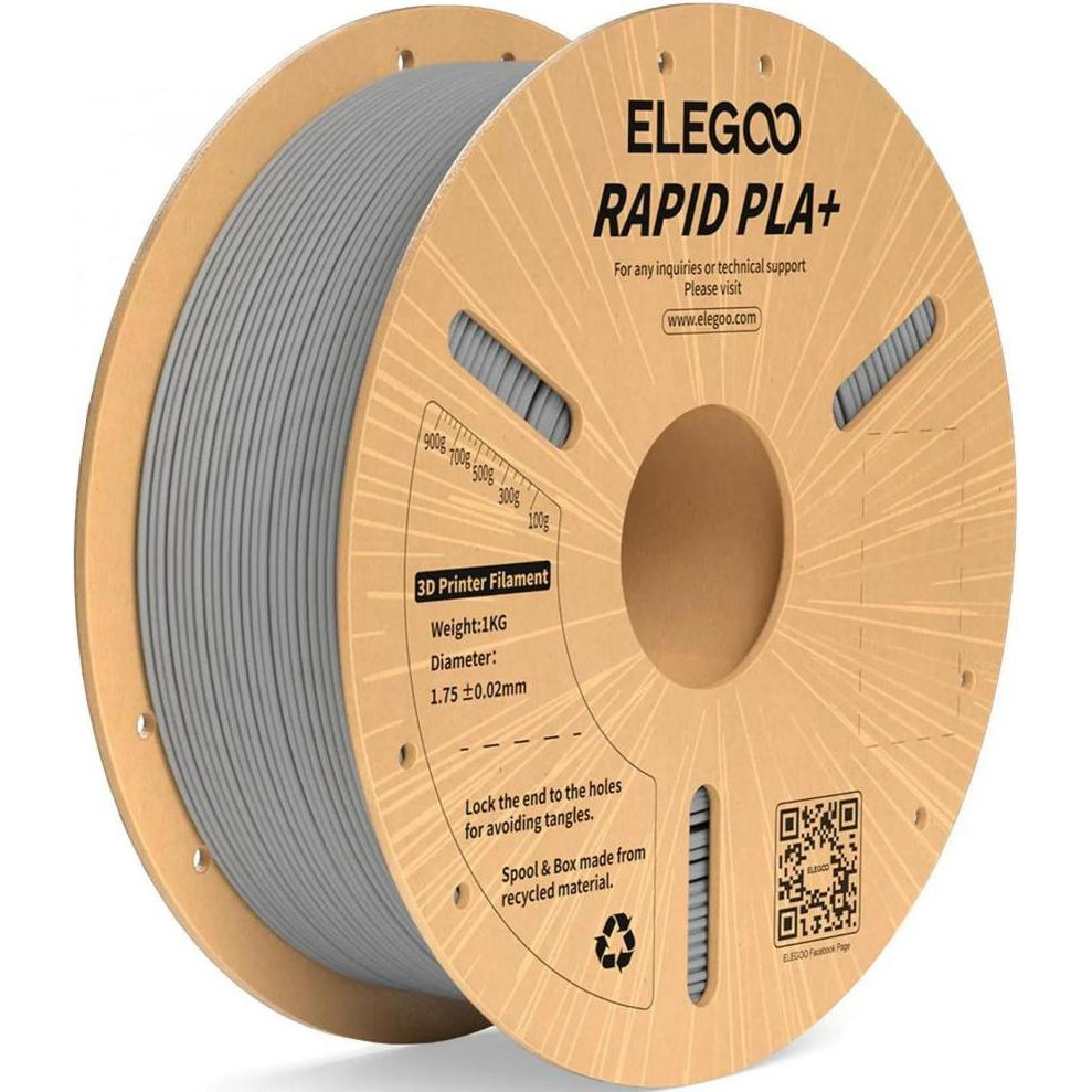 ELEGOO Rapid PLA+ 1.75mm, 1кг, Gray (50.203.0116) - зображення 1