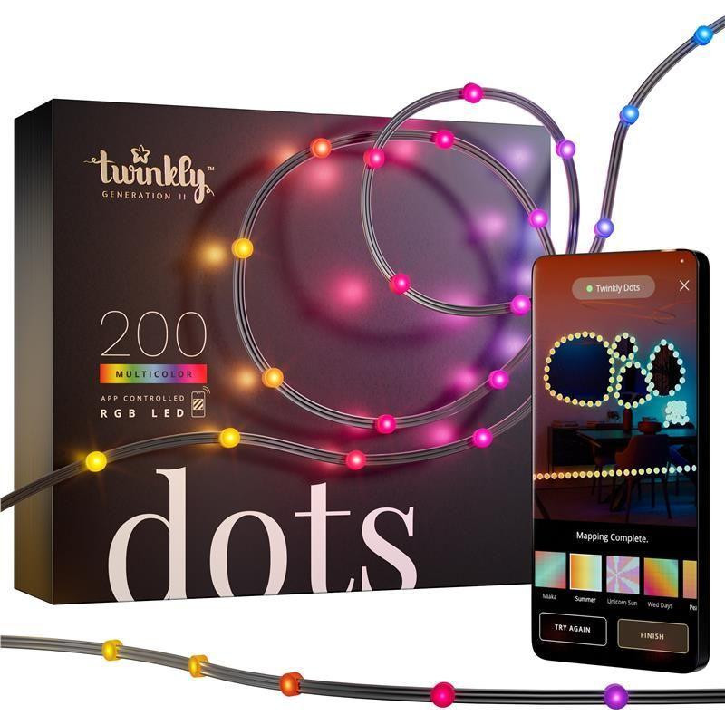 Twinkly Smart LED Dots Lights RGB 200 Gen II IP44 10м кабель прозорий (TWD200STP-BEU) - зображення 1