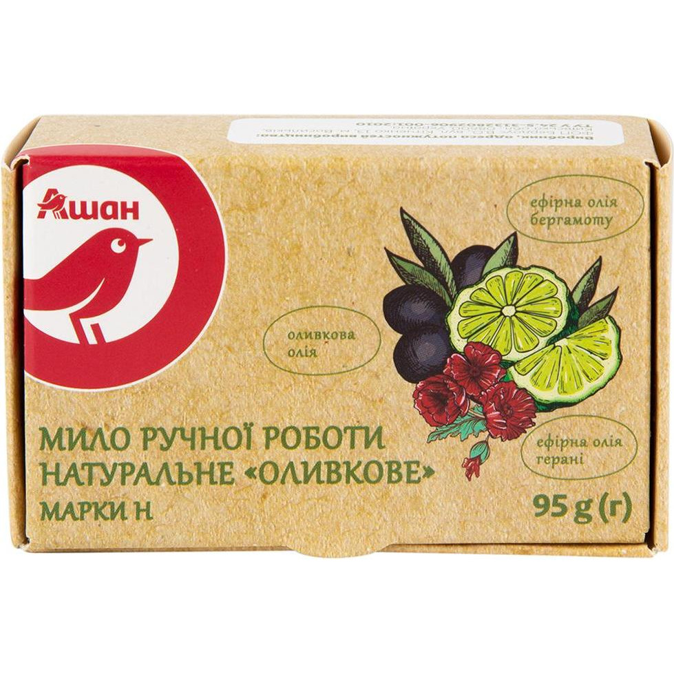 Auchan Мыло натуральное Аuchan Оливковое, 95 г (4823090122133) - зображення 1