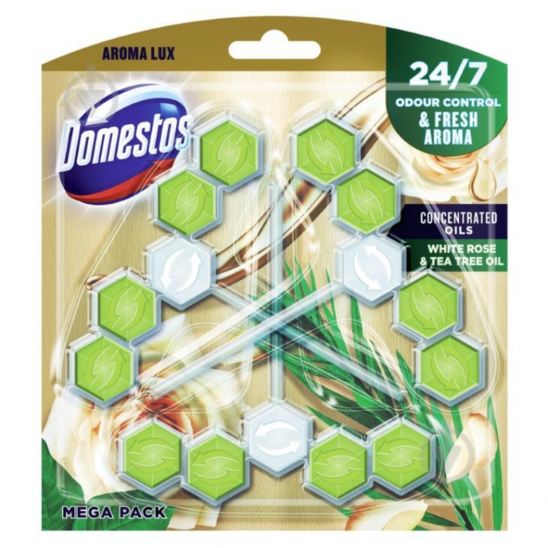 Domestos Блок для очистки унитаза  Aroma Lux с маслом белых бутонов розы и чайного дерева 55 г х 3 шт (872018 - зображення 1