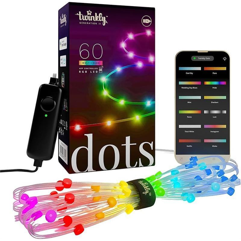 Twinkly Smart LED Dots RGB 60 BT+WiFi Gen II IP20 3m (TWD060STP-T) - зображення 1