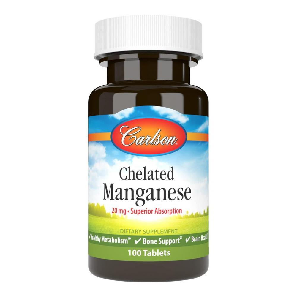 Carlson Labs Chelated Manganese, 20 mg, 100 Tablets - зображення 1