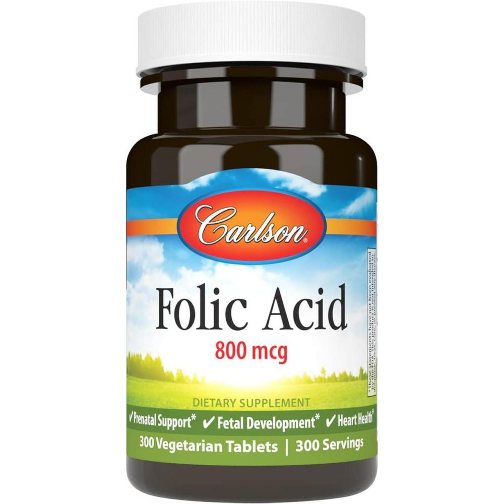 Carlson Labs Folic Acid, 800 mcg, 300 Vegetarian Tablets - зображення 1