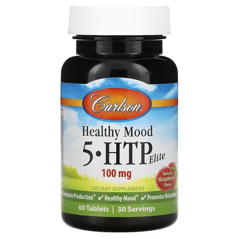 Carlson Labs Healthy Mood, 5-HTP Elite, Natural Raspberry, 100 mg, 60 Tablets (50 mg per Tablet) - зображення 1