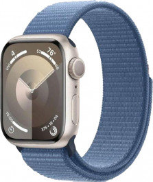   Apple Watch Series 9 GPS 41mm Starlight Aluminum Case w. Winter Blue Sport Loop (MR9K3)