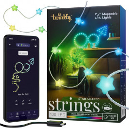   Twinkly Smart LED Strings USB 100 Star-shaped RGB LEDs, Clear Wire, USB-C (TWKS100RGB-T)