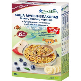   Fleur Alpine Безмолочная Мультизлаковая органическая каша с бананом, с кусочками яблока и черники 200 г