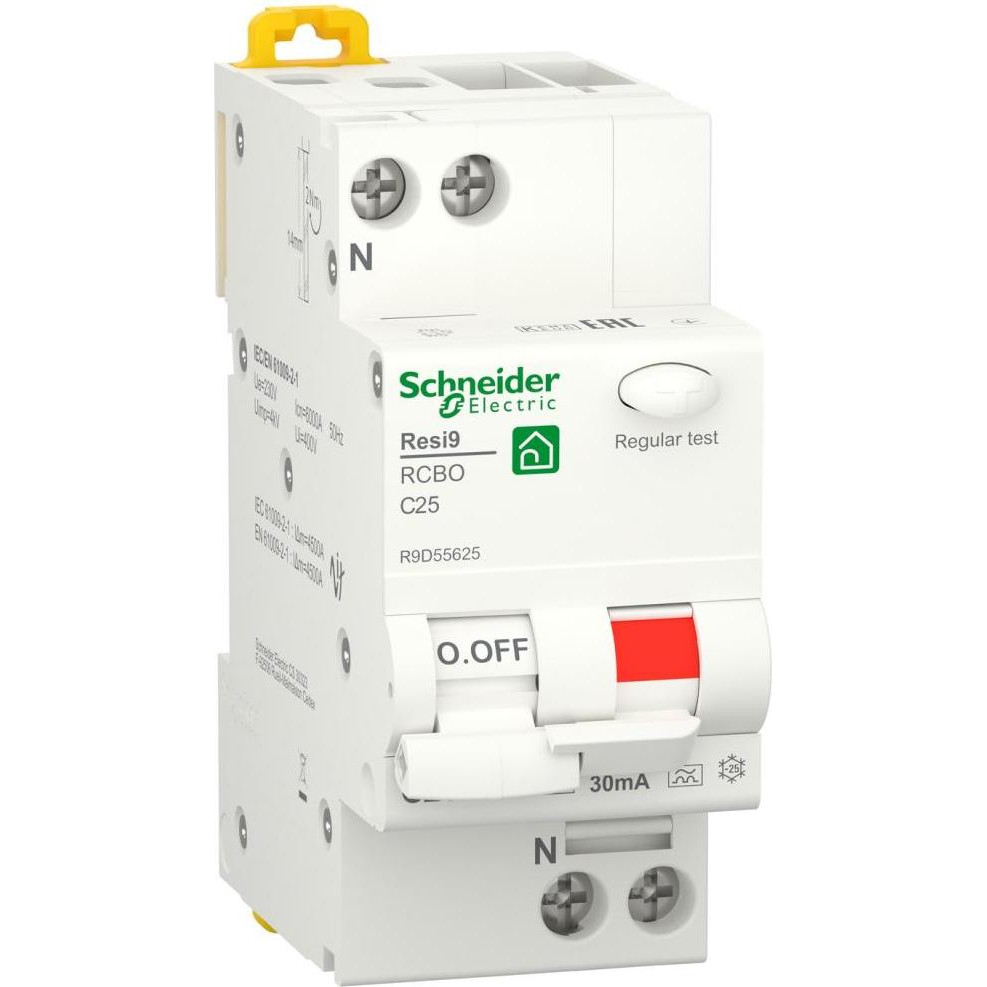 Schneider Electric Resi9 25А 30 мА 1P+N 6кA кривая С тип А (R9D55625) - зображення 1