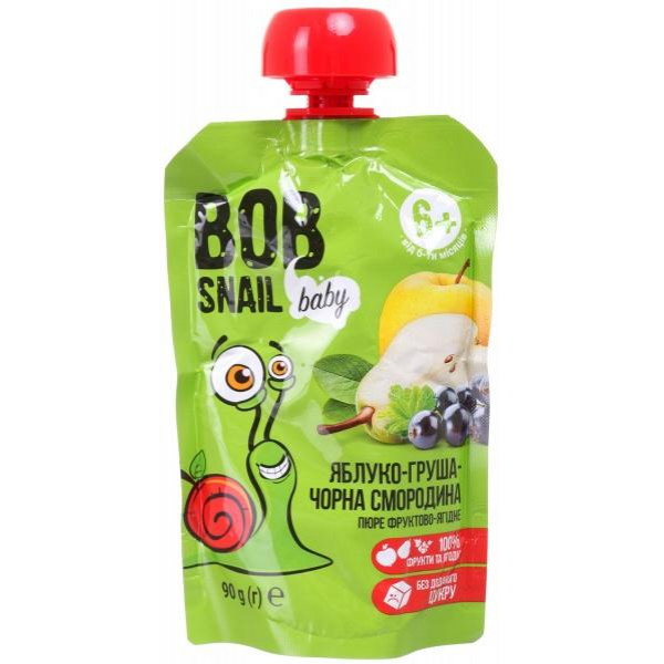 Bob Snail Пюре Яблуко Груша Чорна Смородина 90 г - зображення 1