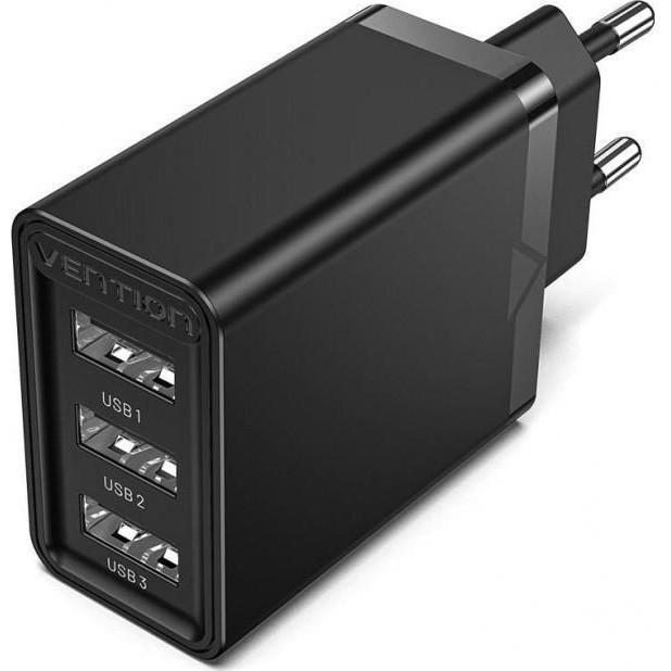 Vention 3-port USB A+A+A 12W Black (FEAB0-EU) - зображення 1