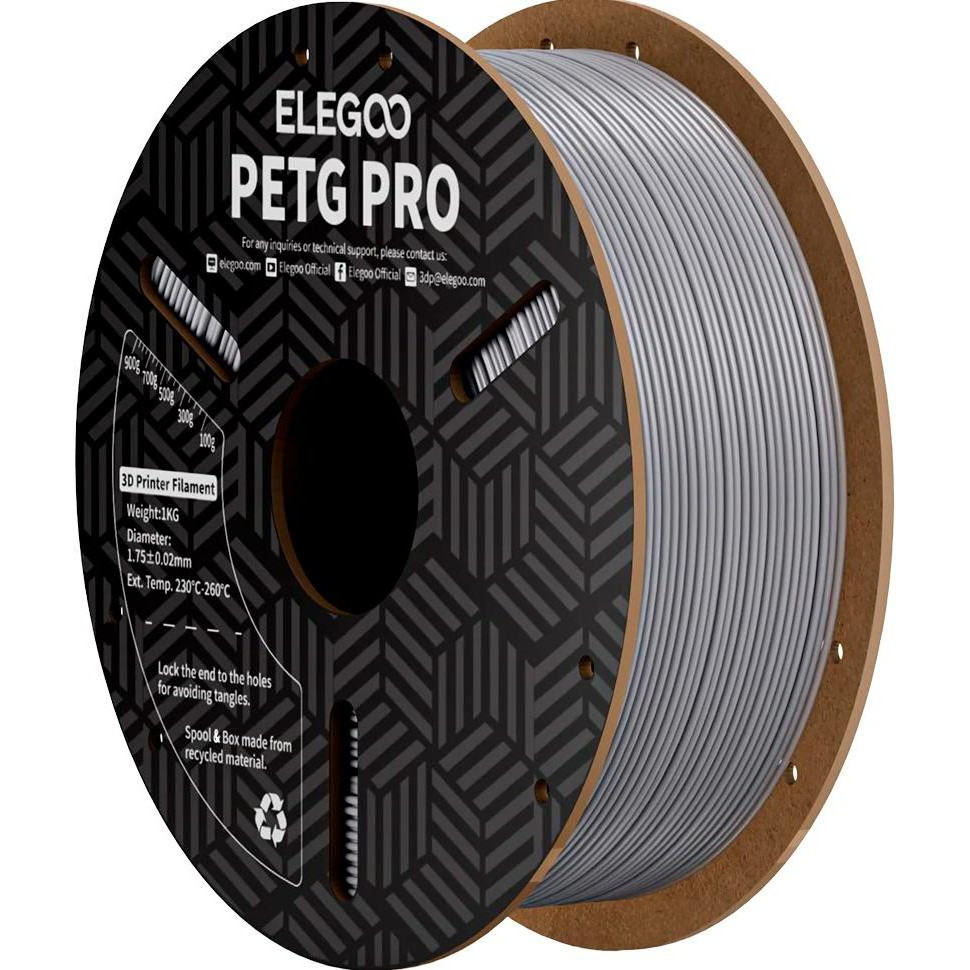 ELEGOO PETG PRO Filament (пластик) для 3D принтера  1кг, 1.75мм, сірий (50.203.0205) - зображення 1