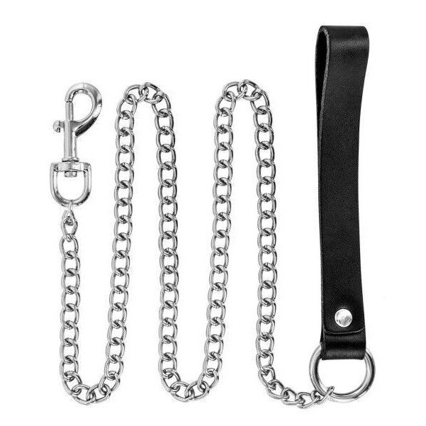 Fetish Tentation Повідець  Premium Metal Leash With Cowhide Leather Wrist 115см, чорний - зображення 1