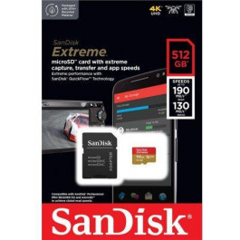   SanDisk 512 GB microSDXC UHS-I U3 V30 A2 Extreme + SD-Adapter (SDSQXAV-512G-GN6MA)