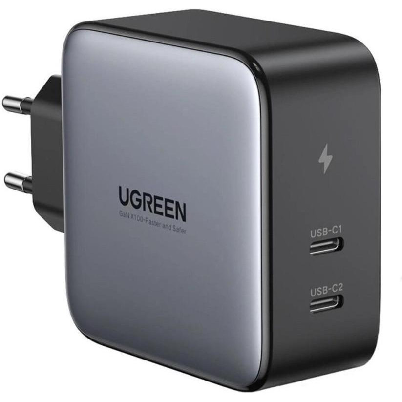 UGREEN CD254 100W GaN 2xUSB-C PD3.0 Wall Charger Black (50327) - зображення 1