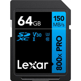   Lexar 64 GB SDXC High Performance 800x Pro UHS-I U3 V30 Class 10 (LSD0800P064G-BNNNG)