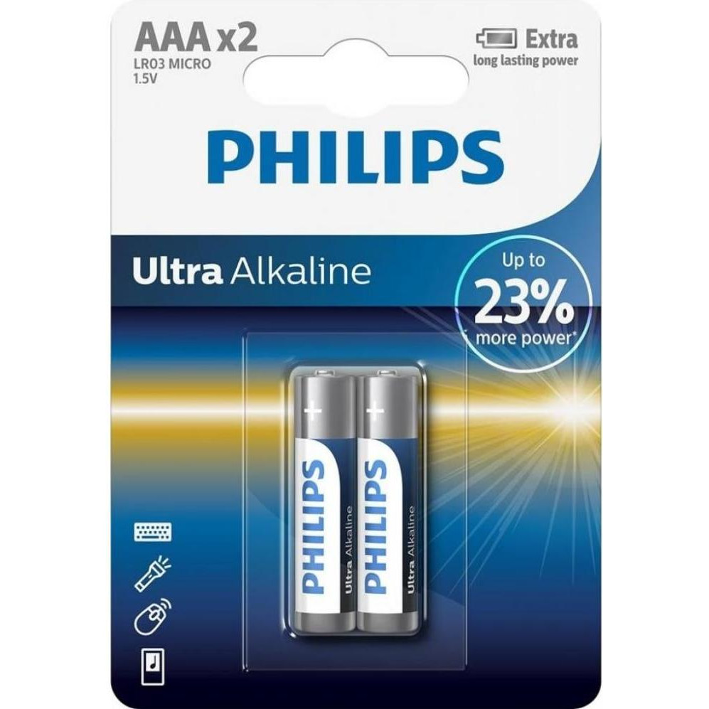 Philips AAA bat Alkaline 2шт Ultra Alkaline (LR03E2B/10) - зображення 1