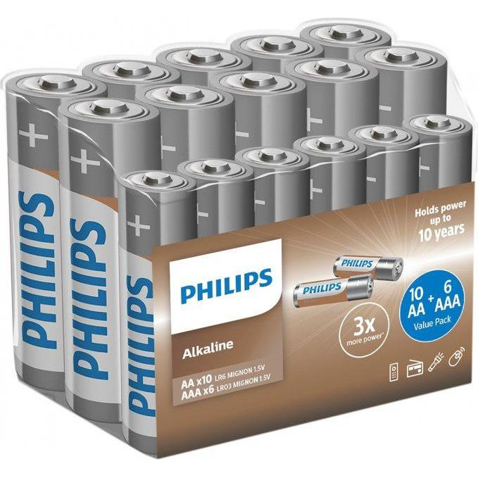 Philips AA+AAA bat Alkaline 10+6шт (LR036A16F/10) - зображення 1