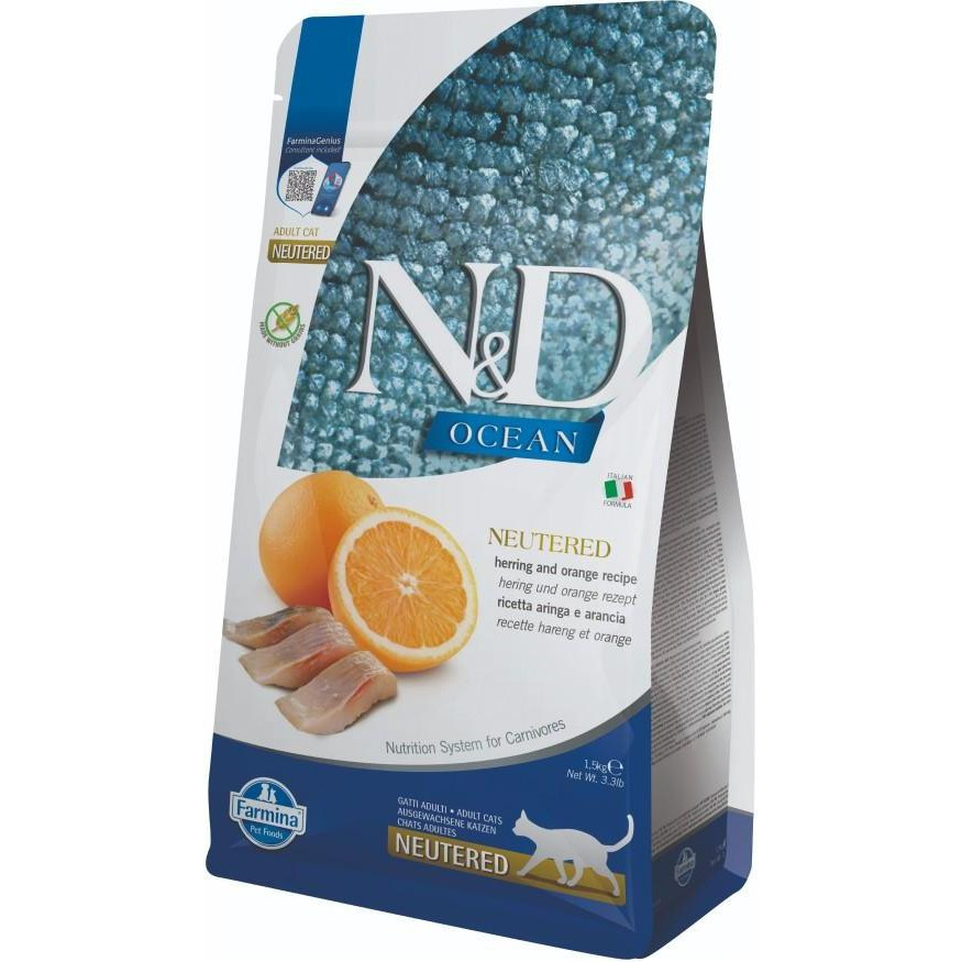 Farmina N&D Grain Free Ocean Herring & Orange Neutered 1.5 кг 175581 - зображення 1