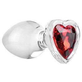   Adam Eve Red Heart Gem Glass Plug Large, прозора (844477021119)