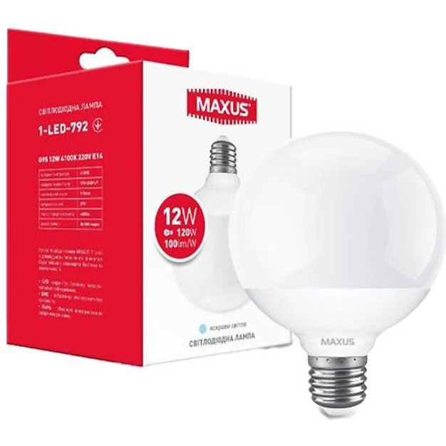 MAXUS LED G95 12W 4100K 220V E27 (1-LED-792) - зображення 1