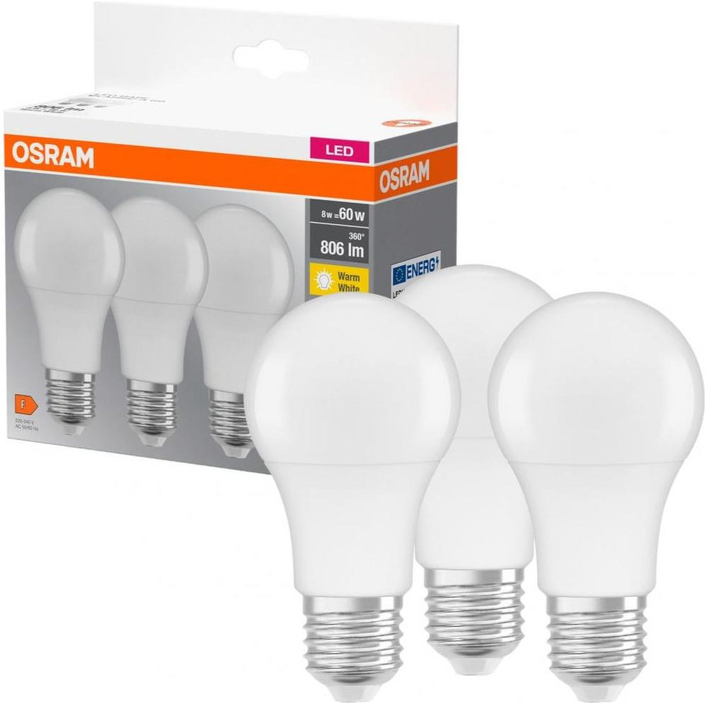 Osram LED E27 8.5W 2700K 806Lm A60 3 шт (4099854046797) - зображення 1