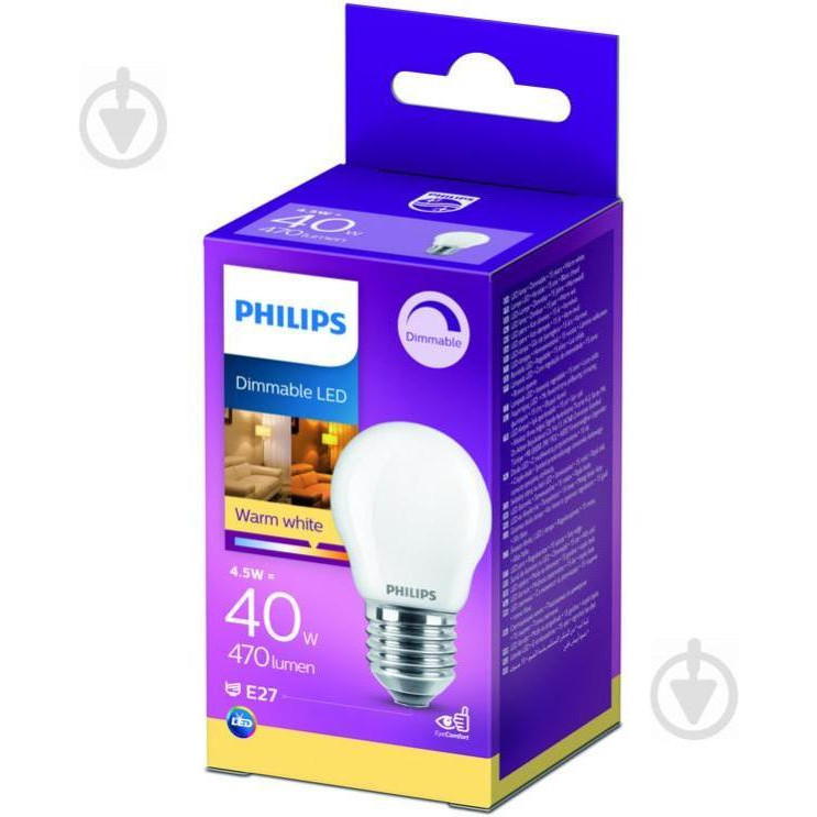 Philips LED FIL DIM P45 4,5W E27 2700K (929002430266) - зображення 1