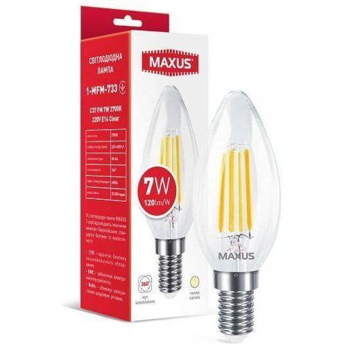 MAXUS LED FIL Clear C37 7W E14 2700K 220V (1-MFM-733) - зображення 1