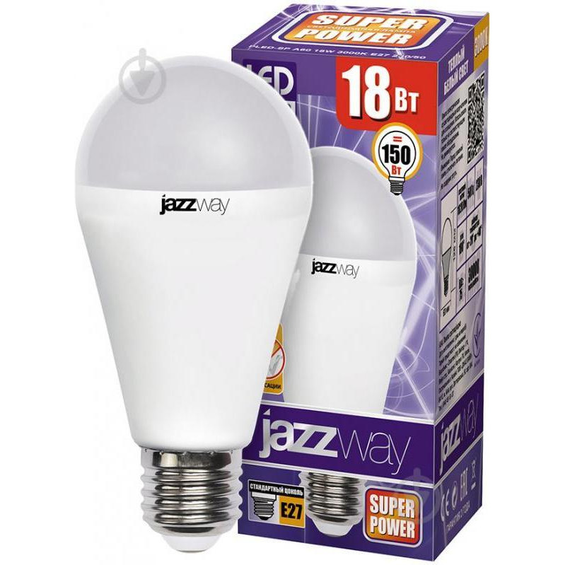 JazzWay LED PLED-SP 18 Вт A65 матовая E27 175-265 В 3000 К - зображення 1