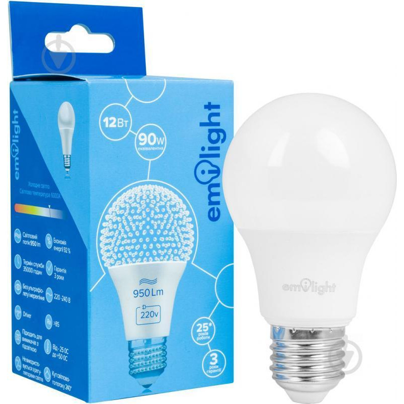 Emilight LED 12 Вт A60 матовая E27 220 В 6000 К (6983850557907) - зображення 1