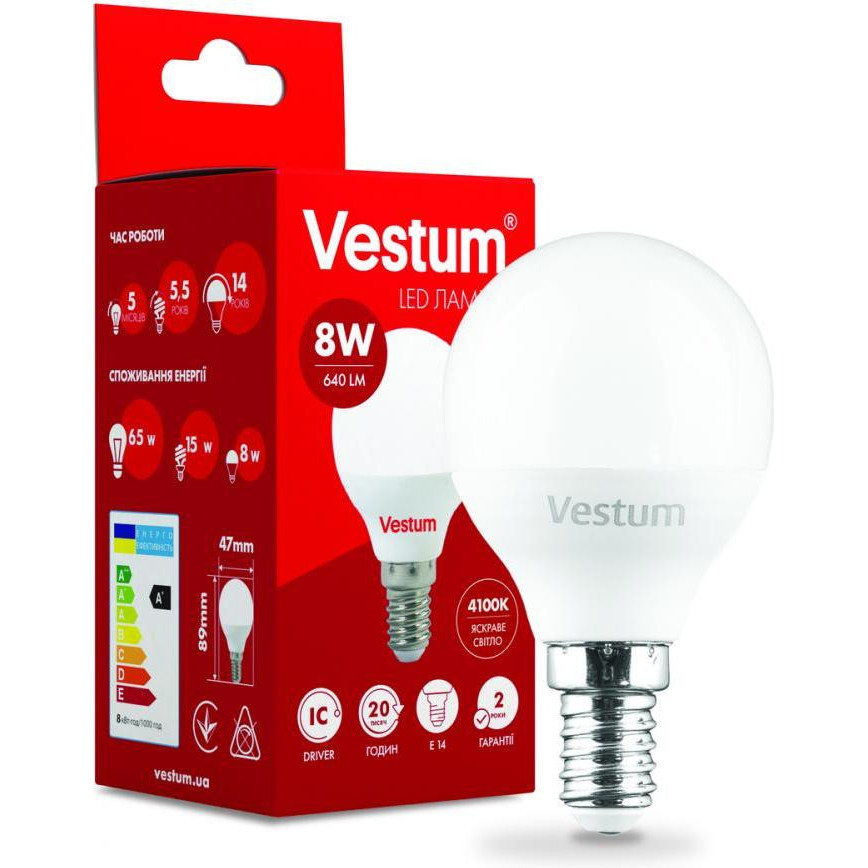 Vestum LED G45 8W 4100K 220V E14 (1-VS-1211) - зображення 1