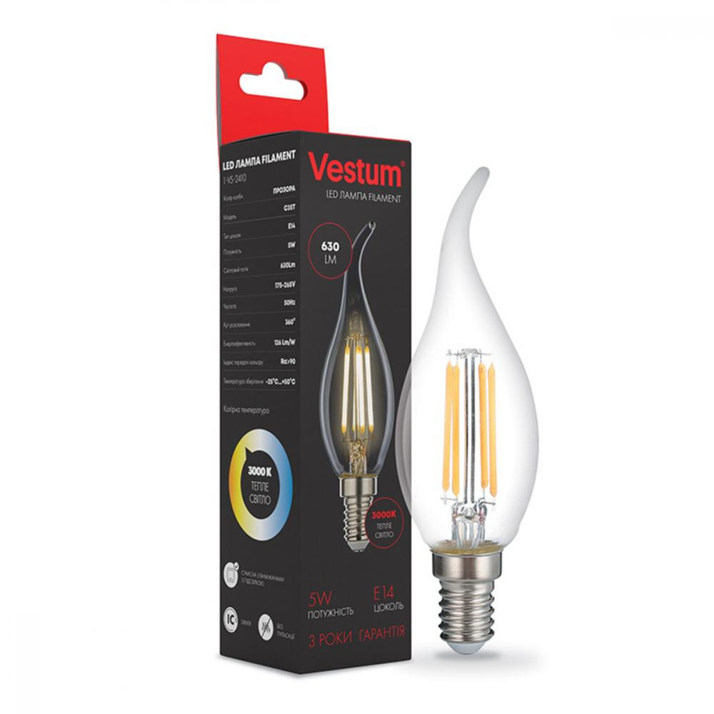 Vestum LED Filament C35T 5W 3000K E14 (1-VS-2410) - зображення 1