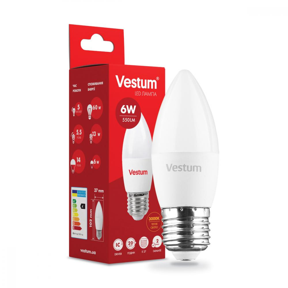 Vestum LED C37 6W 3000K 220V E27 (1-VS-1302) - зображення 1