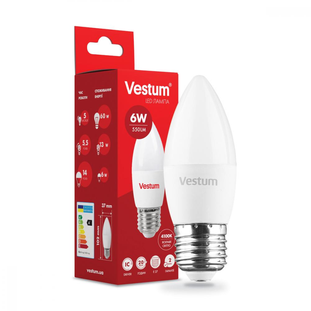 Vestum LED C37 6W 4100K 220V E27 (1-VS-1301) - зображення 1