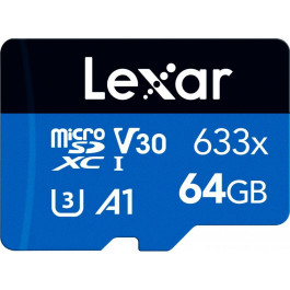   Lexar 64 GB microSDXC High Performance 633x UHS-I U3 V30 A1 Class 10 + SD-adapter (LMS0633064G-BNNNG)