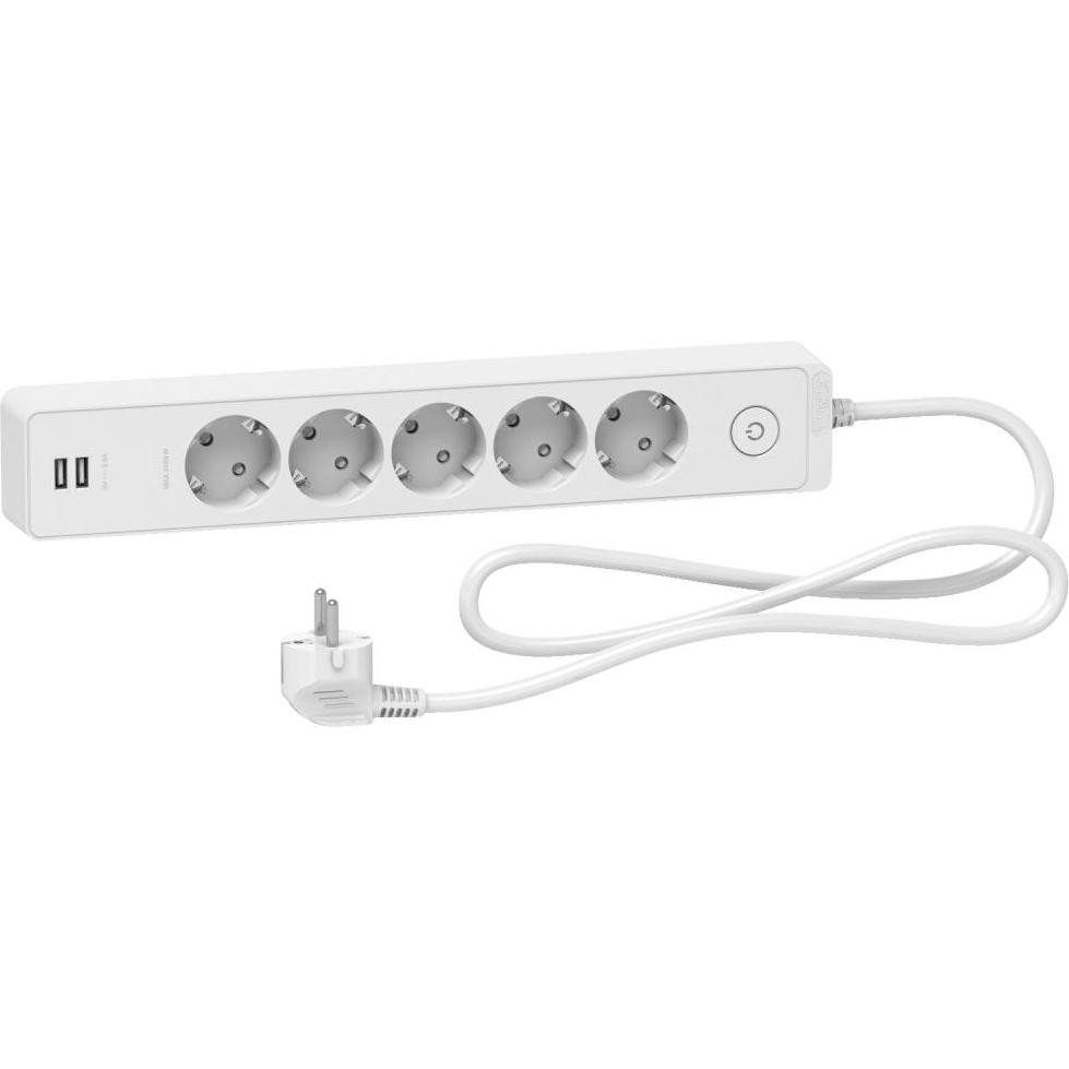 Schneider Electric Unica Extend на 5 розеток з заземленням +2*USB 1.5 м (ST945U1W) - зображення 1