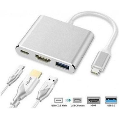 Vega USB-C 3.1 Male to USB-C Female+HDMI+USB 3.0 Silver (027944) - зображення 1