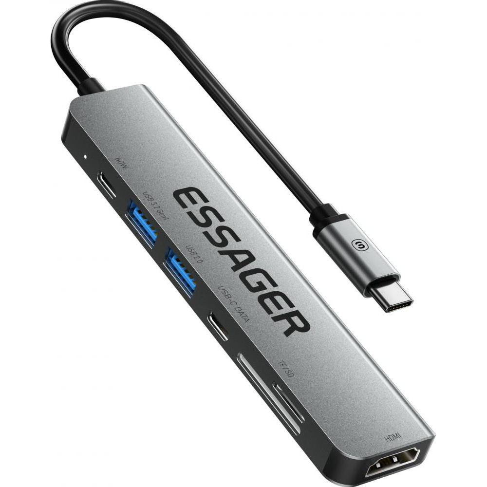 Essager Essager 7 in 1 USB-C Hub 60W Grey (EHB07-QH0G-Z) - зображення 1