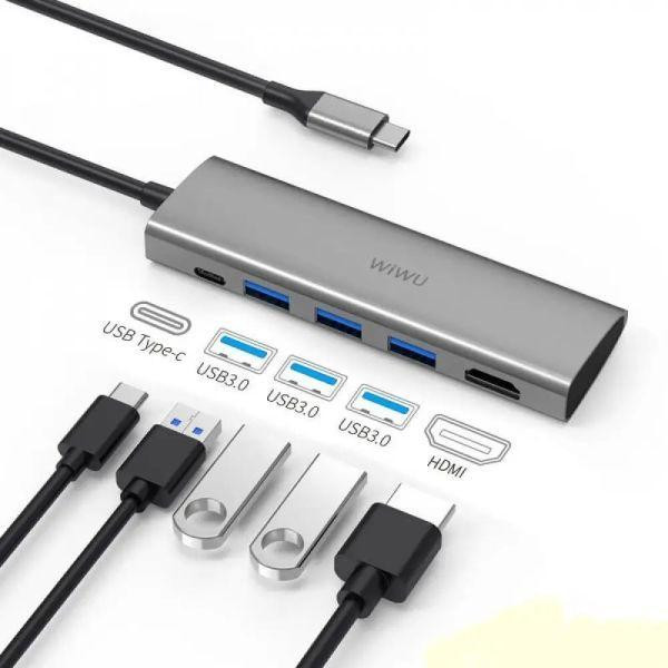 WIWU Adapter Apollo A531H USB-C to HDMI+2x3xUSB3.0+2xUSB-C Grey - зображення 1