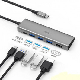   WIWU Adapter Apollo A531H USB-C to HDMI+2x3xUSB3.0+2xUSB-C Grey